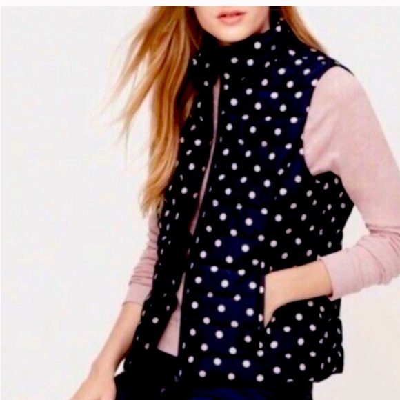 Talbots Puffer Vest Size LP Black White Polka Dot Full Zip Lightweight Layer - Picture 1 of 7